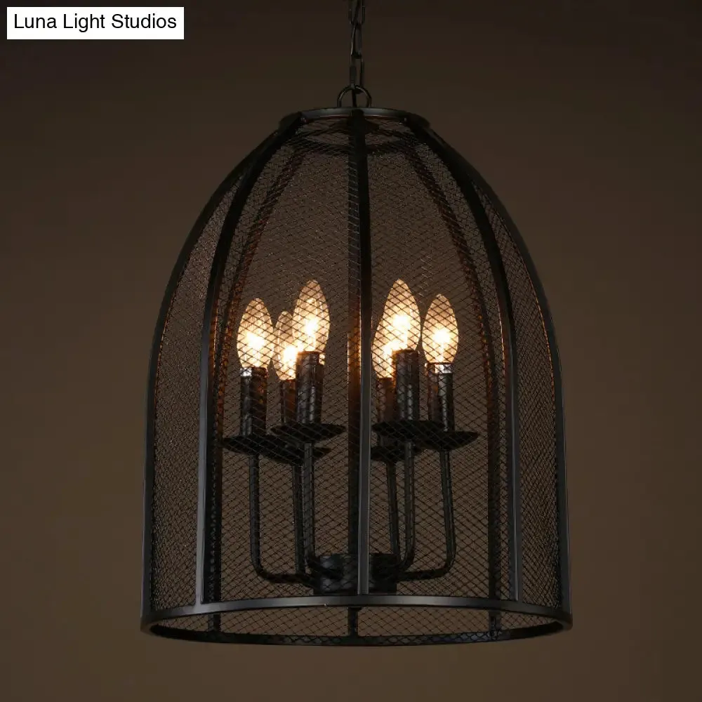 Mesh Chandelier Lamp: Black Traditional Metal Hanging Light with 6 Lights for Living Room