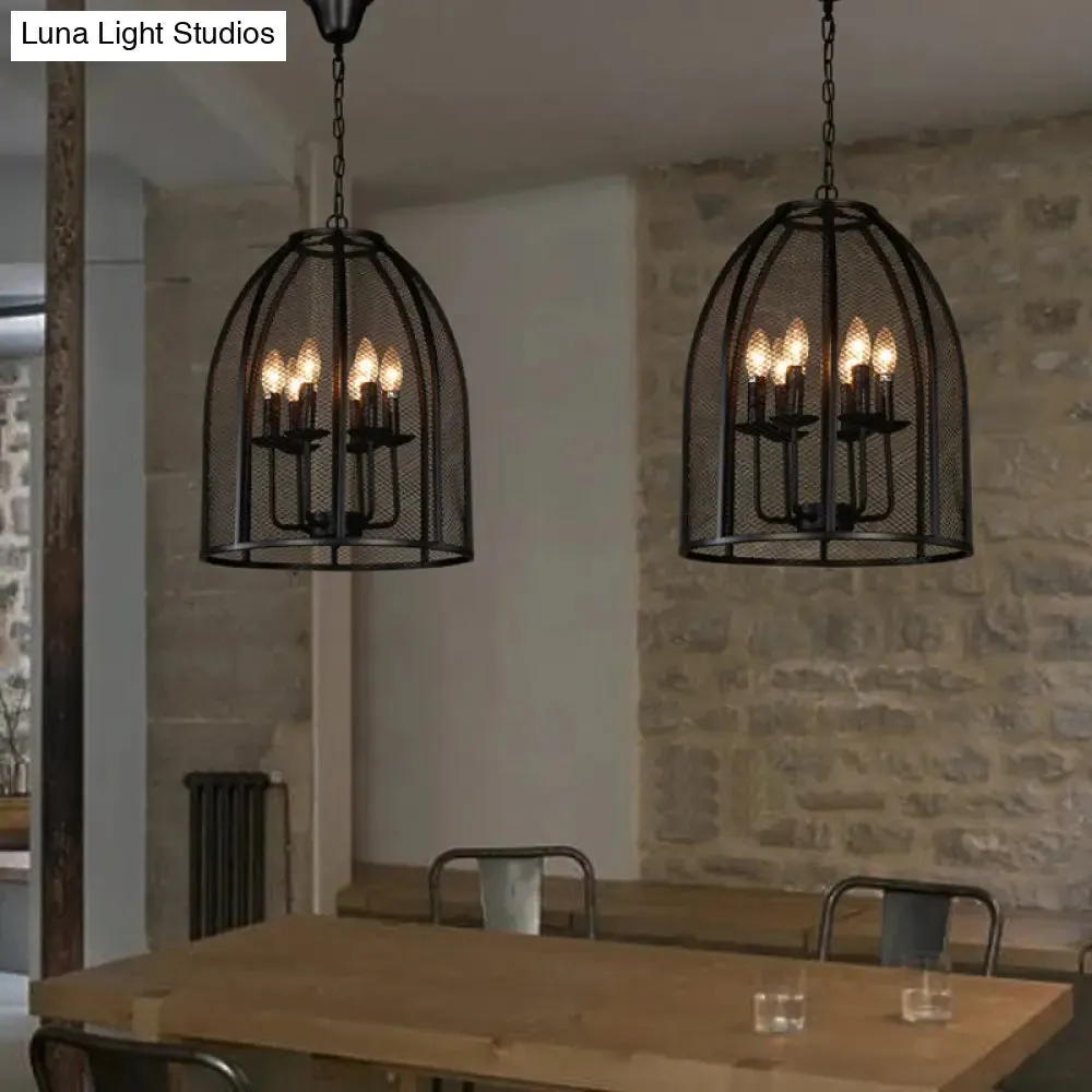 Mesh Chandelier Lamp: Black Traditional Metal Hanging Light with 6 Lights for Living Room