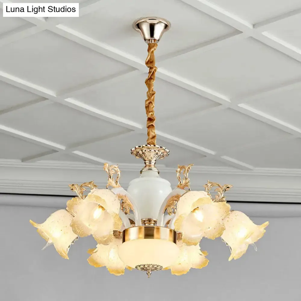 Minimal Frosted Glass Flower Ceiling Lamp - White Dining Room Chandelier