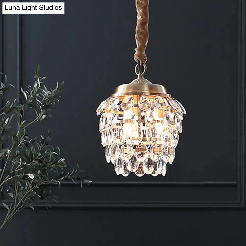 Minimalist 3-Light Brass Artichoke Chandelier with K9 Crystal Beads for Living Room Ceiling