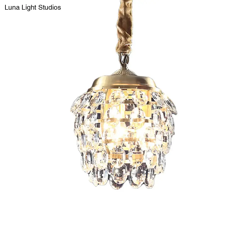 Minimalist 3-Light Brass Artichoke Chandelier with K9 Crystal Beads for Living Room Ceiling