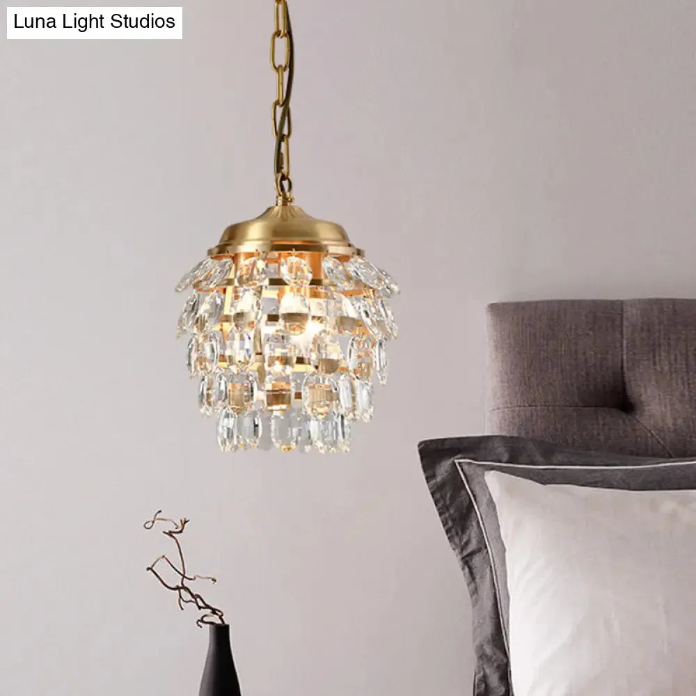 Minimalist 3-Light Brass Artichoke Chandelier with K9 Crystal Beads for Living Room Ceiling