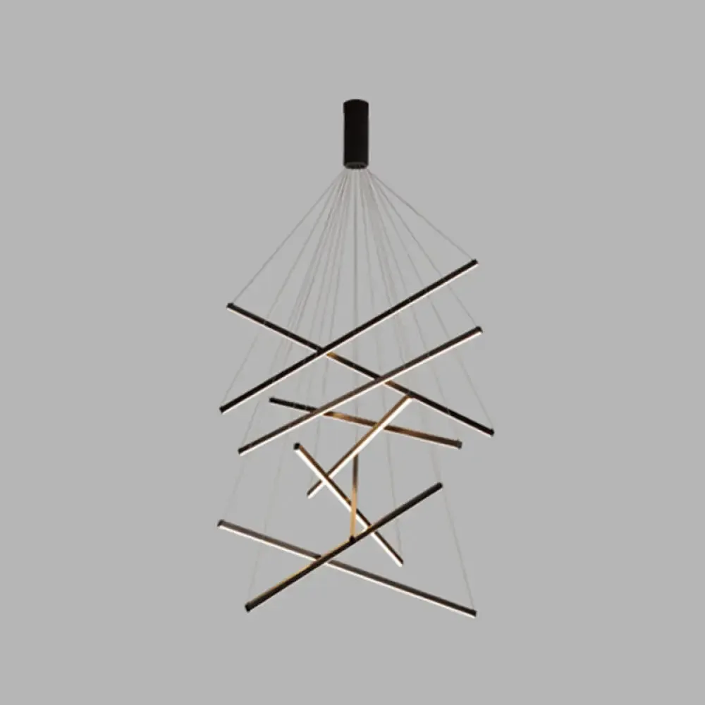 Minimalist Black LED Chandelier: Stylish Metal Suspension Lamp for Lobby