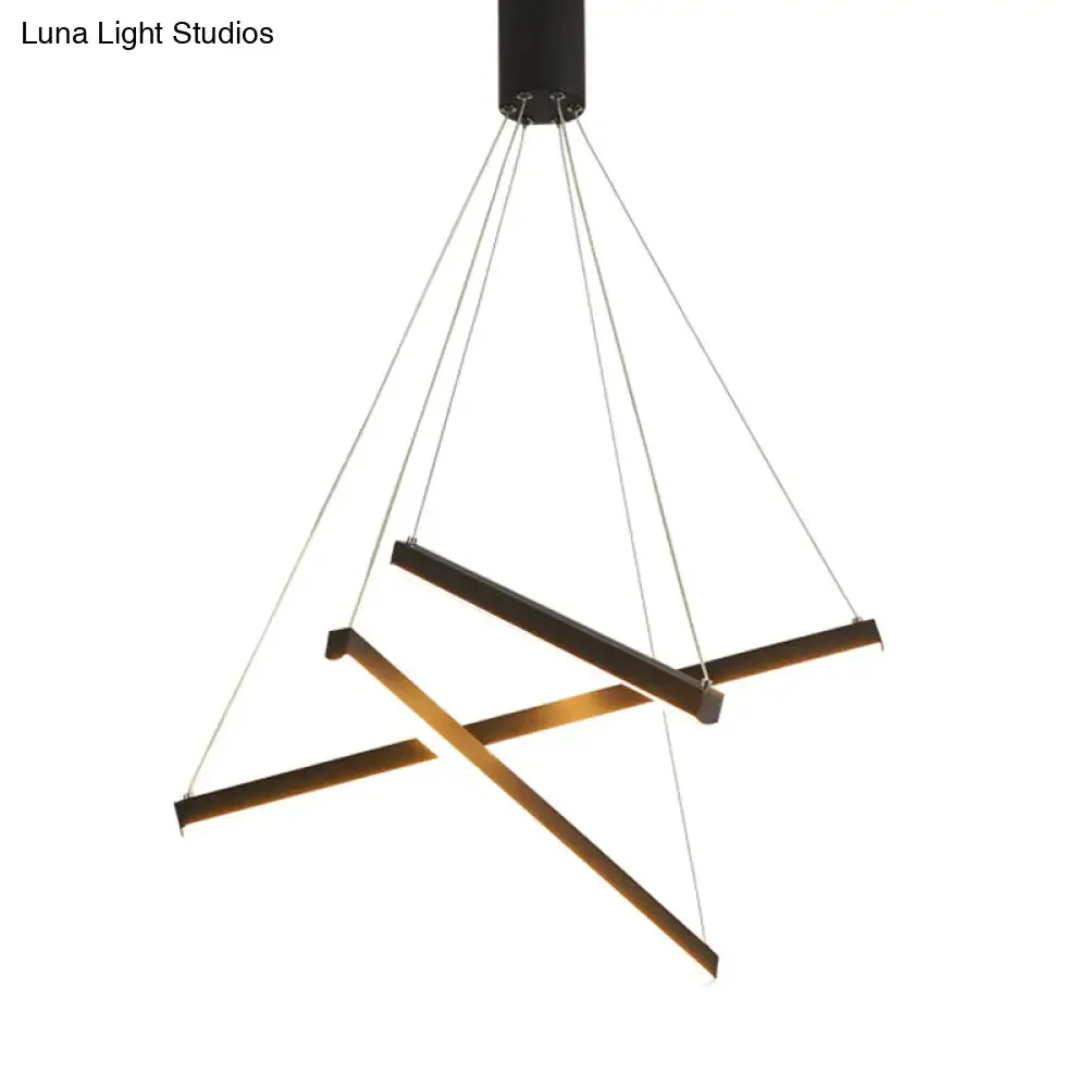 Minimalist Black LED Chandelier: Stylish Metal Suspension Lamp for Lobby