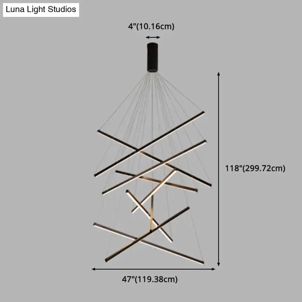 Minimalist Black LED Chandelier: Stylish Metal Suspension Lamp for Lobby