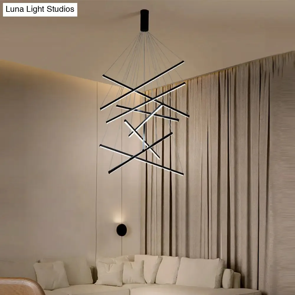 Minimalist Black LED Chandelier: Stylish Metal Suspension Lamp for Lobby