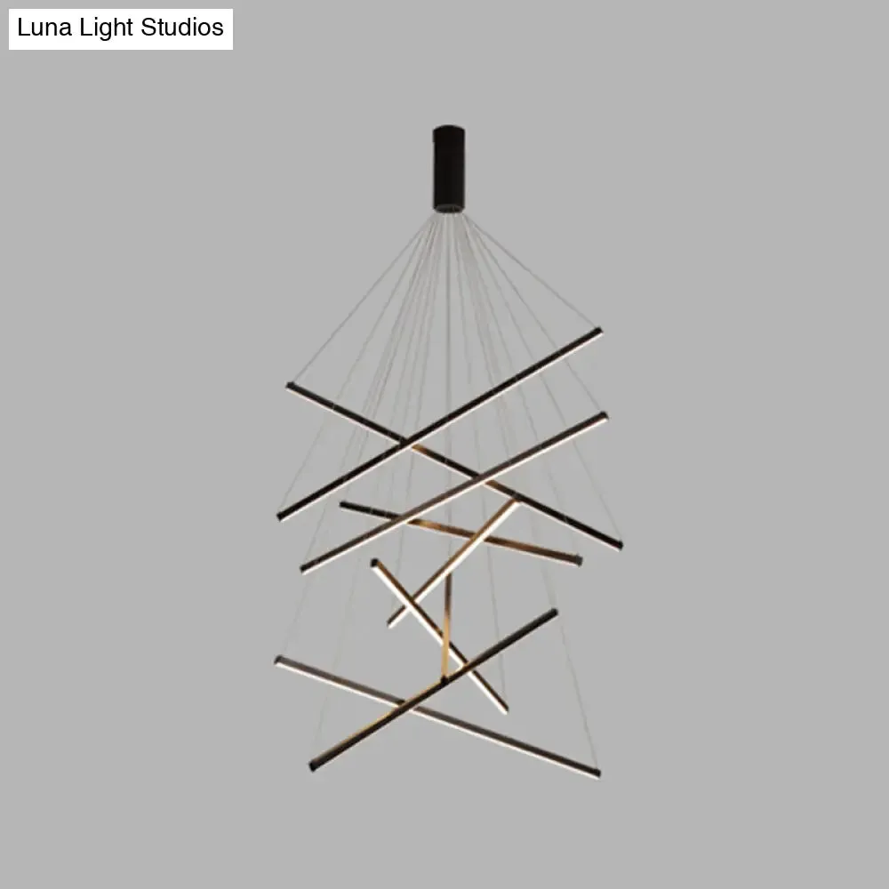 Minimalist Black LED Chandelier: Stylish Metal Suspension Lamp for Lobby