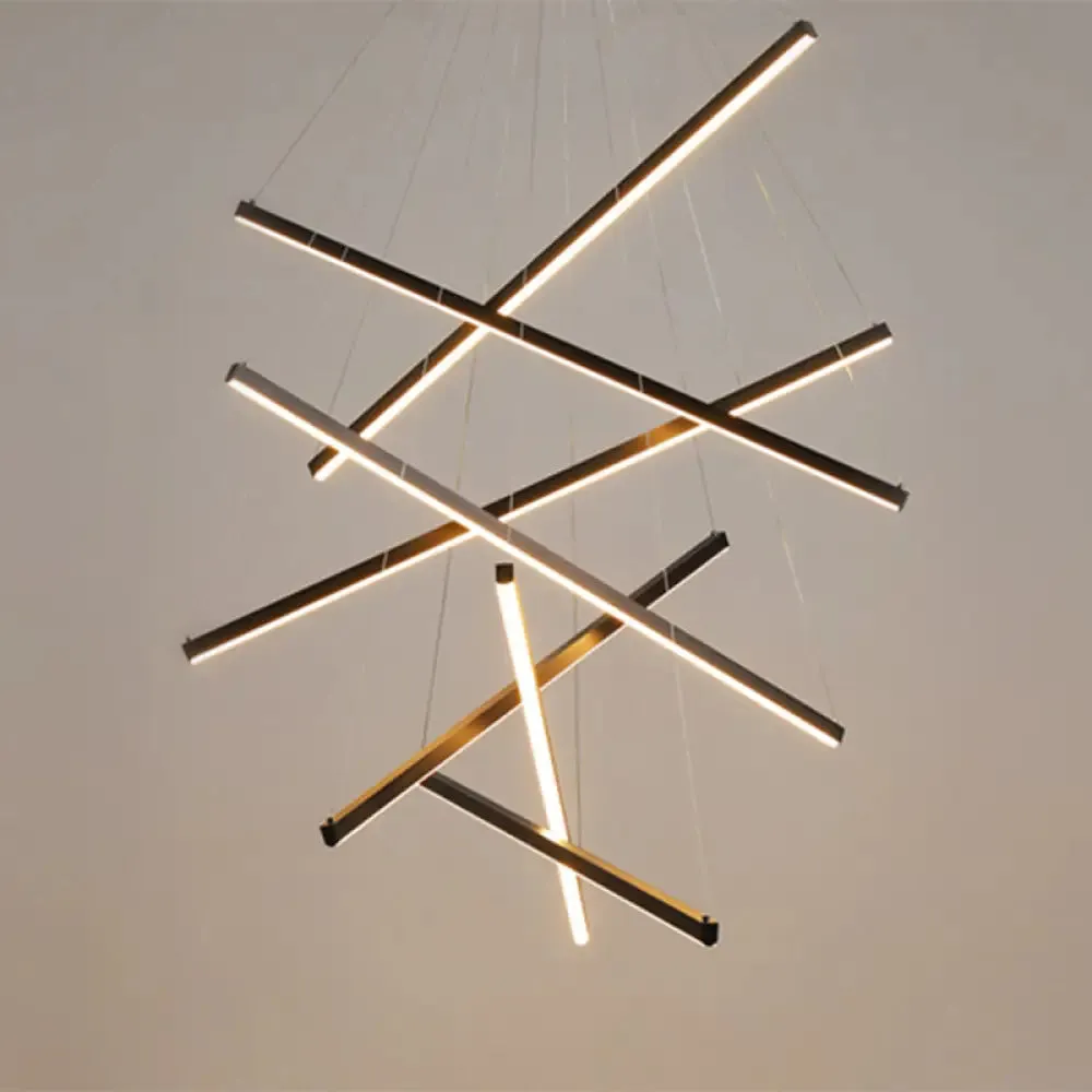 Minimalist Black LED Chandelier: Stylish Metal Suspension Lamp for Lobby