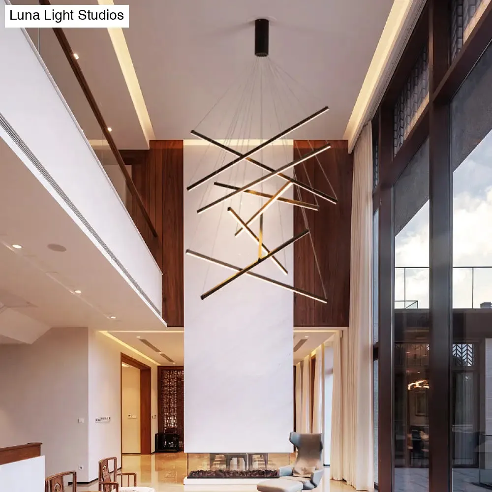 Minimalist Black LED Chandelier: Stylish Metal Suspension Lamp for Lobby