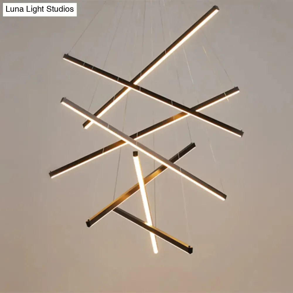 Minimalist Black LED Chandelier: Stylish Metal Suspension Lamp for Lobby