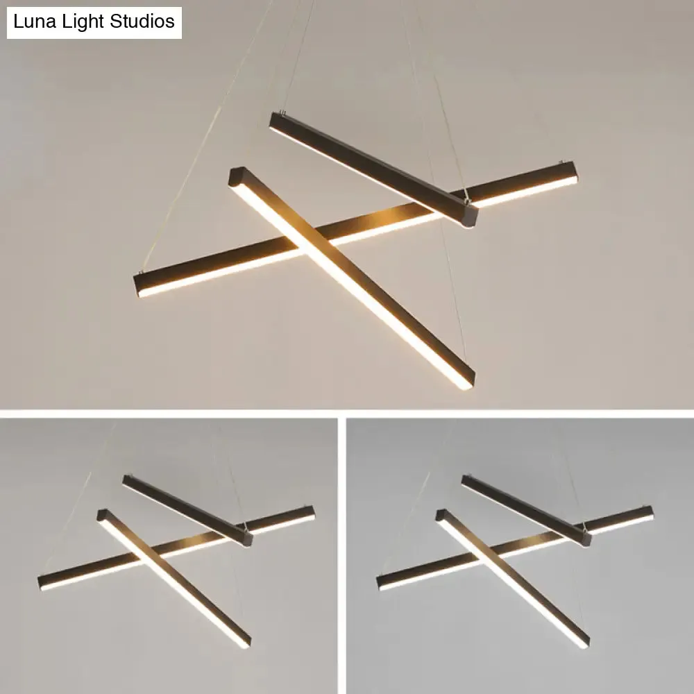 Minimalist Black LED Chandelier: Stylish Metal Suspension Lamp for Lobby