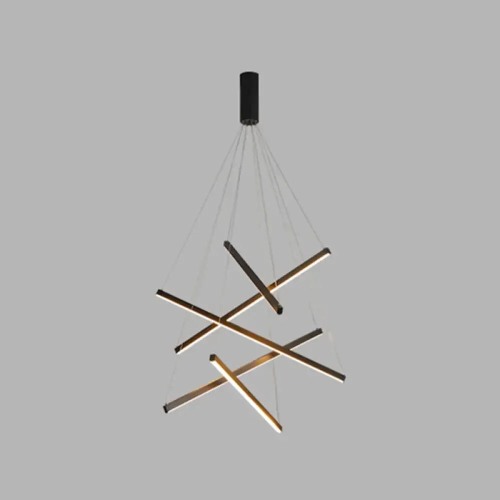 Minimalist Black LED Chandelier: Stylish Metal Suspension Lamp for Lobby