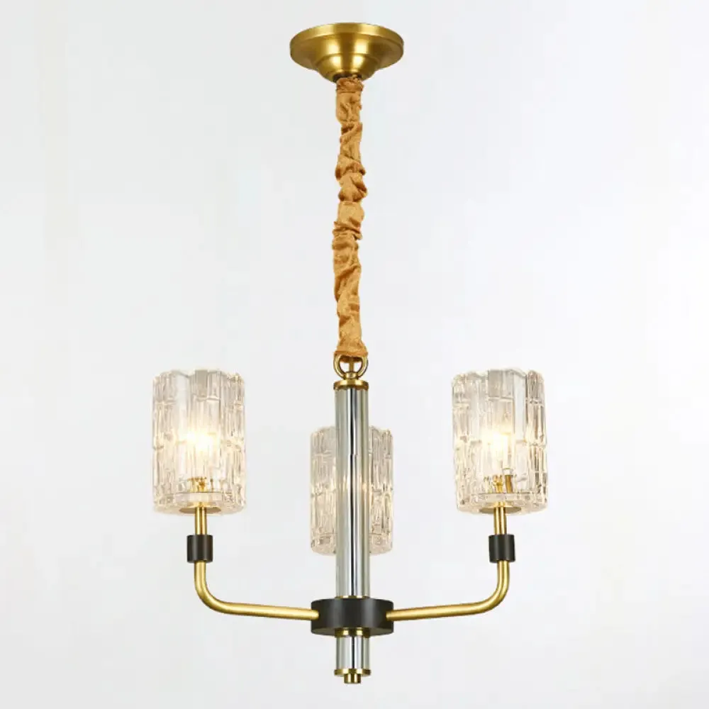 Minimalist Crystal Gold Pendant Light with Cylinder Shade - Prismatic Chandelier Lighting