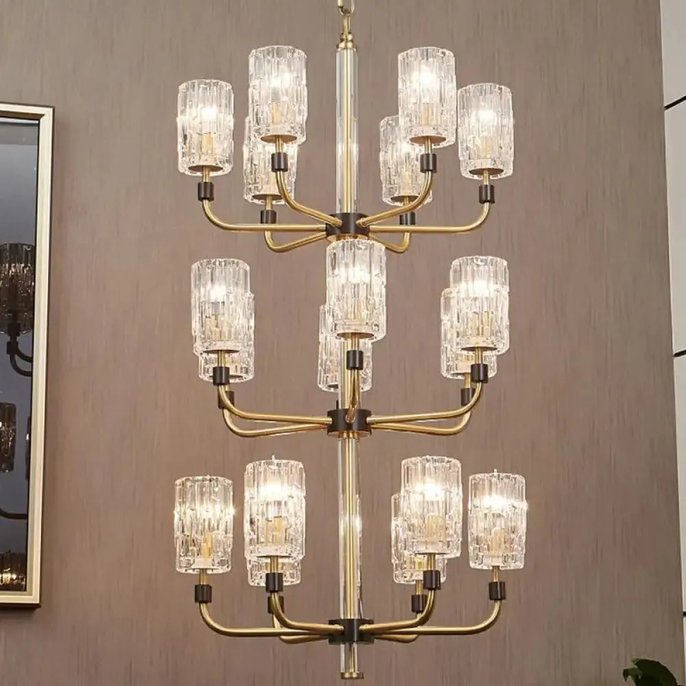 Minimalist Crystal Gold Pendant Light with Cylinder Shade - Prismatic Chandelier Lighting