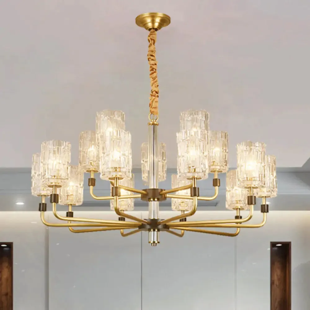 Minimalist Crystal Gold Pendant Light with Cylinder Shade - Prismatic Chandelier Lighting