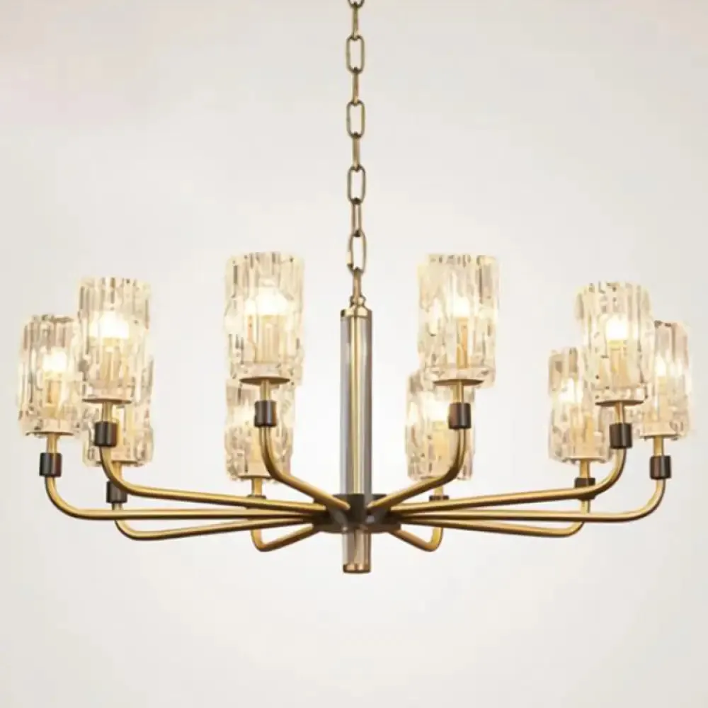 Minimalist Crystal Gold Pendant Light with Cylinder Shade - Prismatic Chandelier Lighting