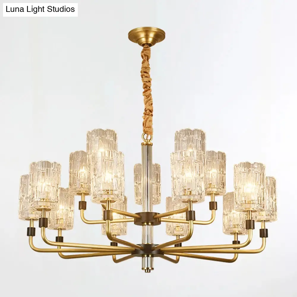 Minimalist Crystal Gold Pendant Light with Cylinder Shade - Prismatic Chandelier Lighting