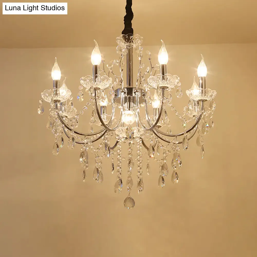 Minimalist Crystal Swag Chandelier: 9-Bulb Pendant Lamp in Chrome - Ideal for Living Room Lighting