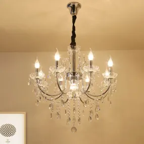 Minimalist Crystal Swag Chandelier: 9-Bulb Pendant Lamp in Chrome - Ideal for Living Room Lighting