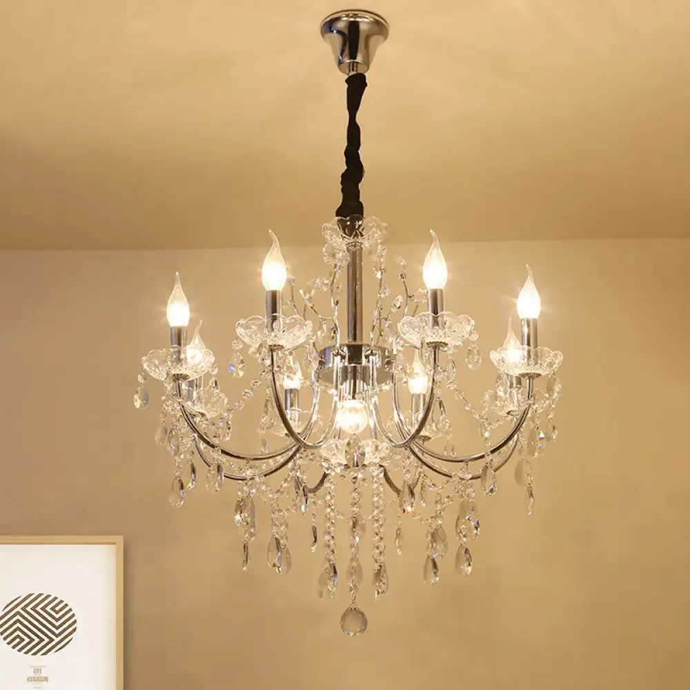 Minimalist Crystal Swag Chandelier: 9-Bulb Pendant Lamp in Chrome - Ideal for Living Room Lighting