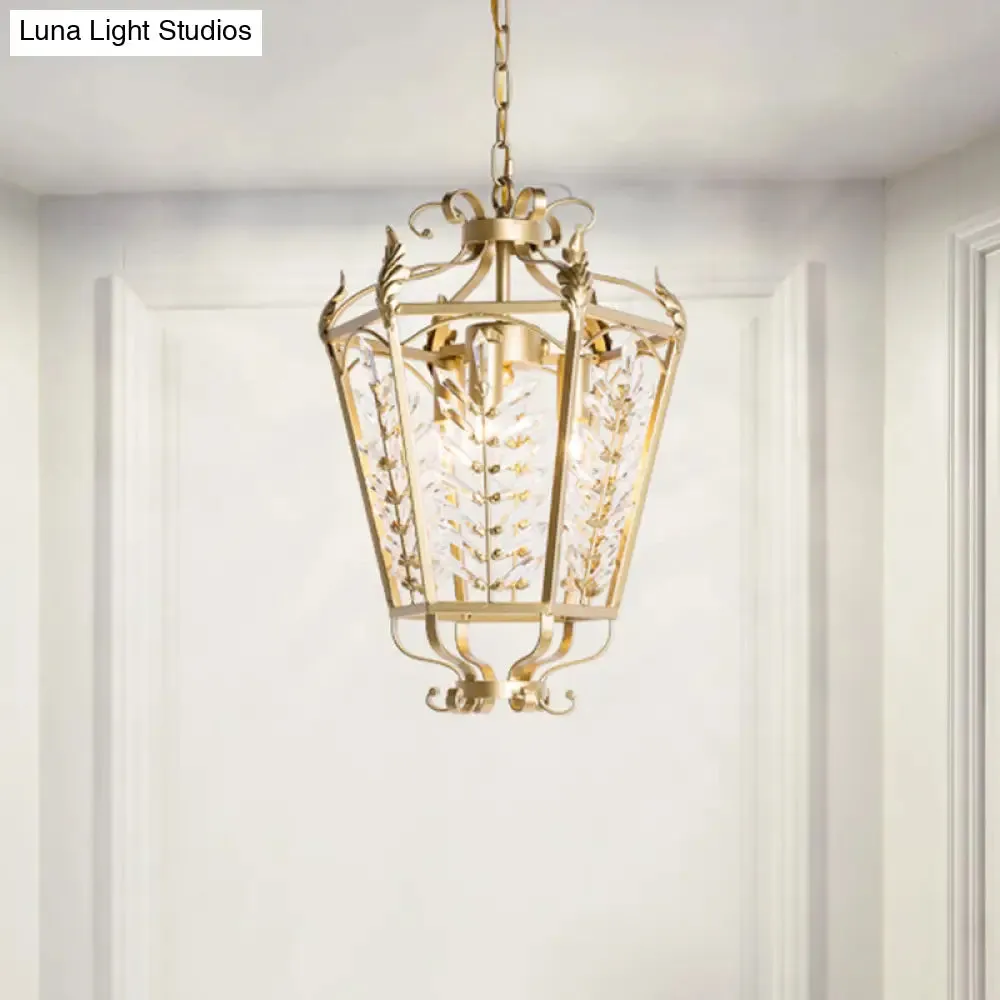 Minimalist Gold Chandelier Lighting Fixture with Faceted Crystals and Botanical Stem Pendant Light