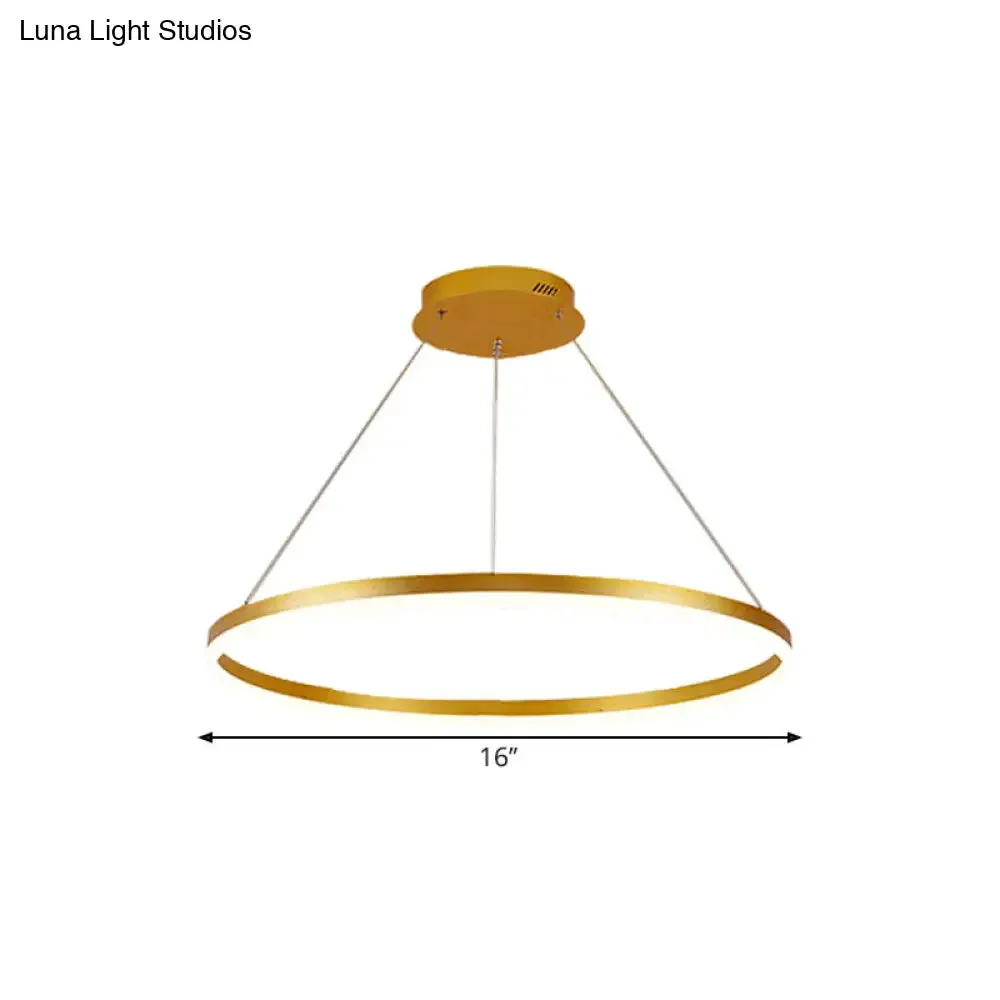 Minimalist Metal Ring Chandelier Lamp - LED Bedroom Ceiling Pendant in Gold (16"/19.5"/23.5") with Warm/White Light