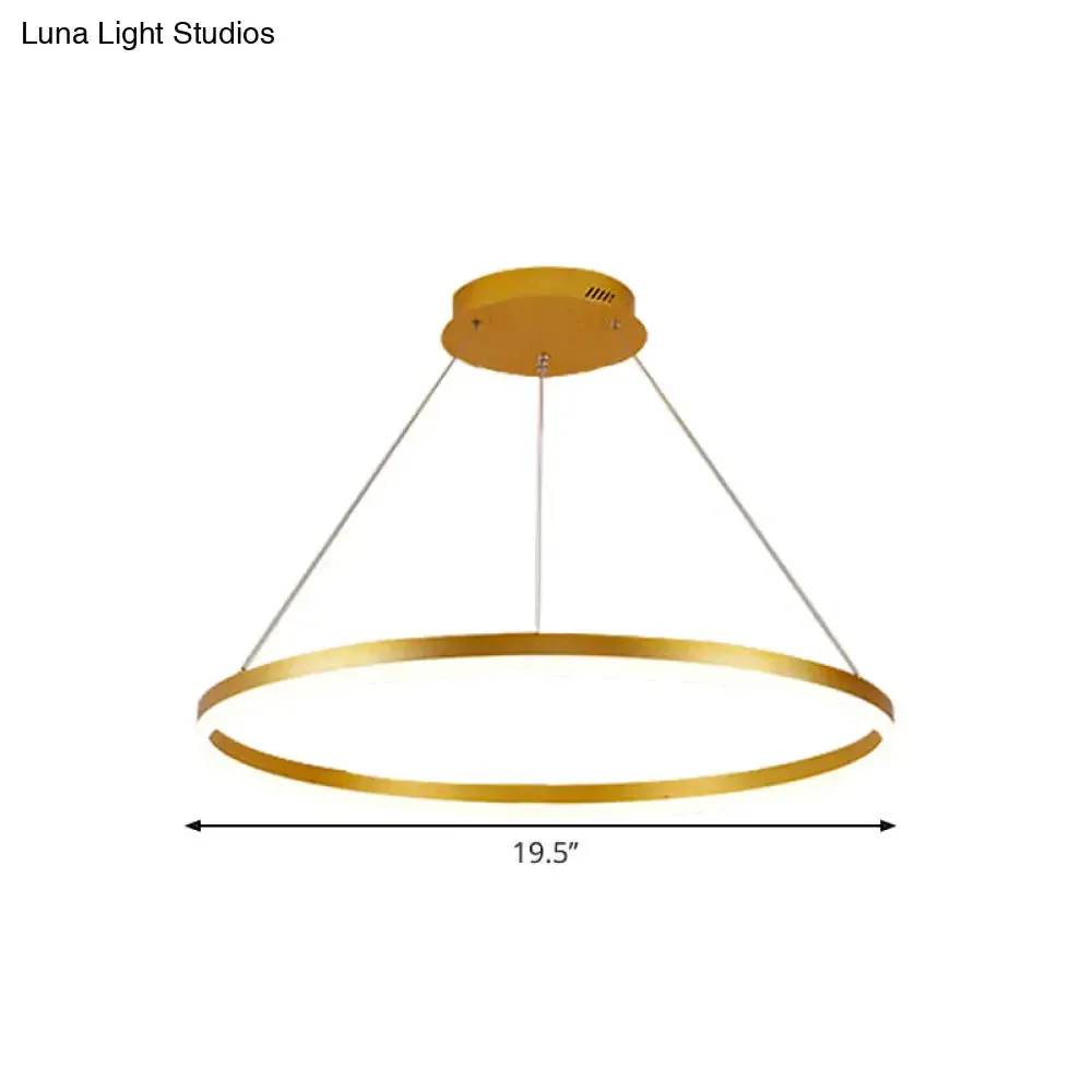 Minimalist Metal Ring Chandelier Lamp - LED Bedroom Ceiling Pendant in Gold (16"/19.5"/23.5") with Warm/White Light