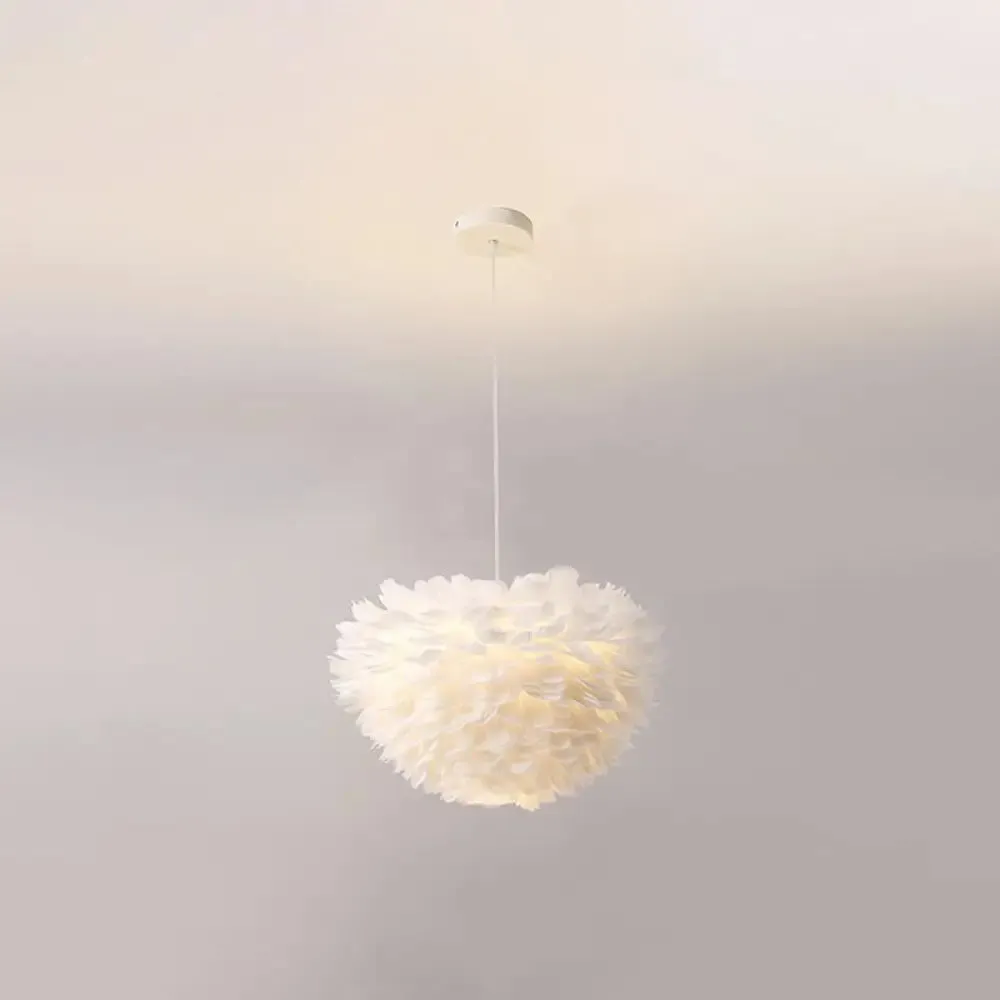 Minimalist White Feather Chandelier Pendant Light for Girls' Bedroom