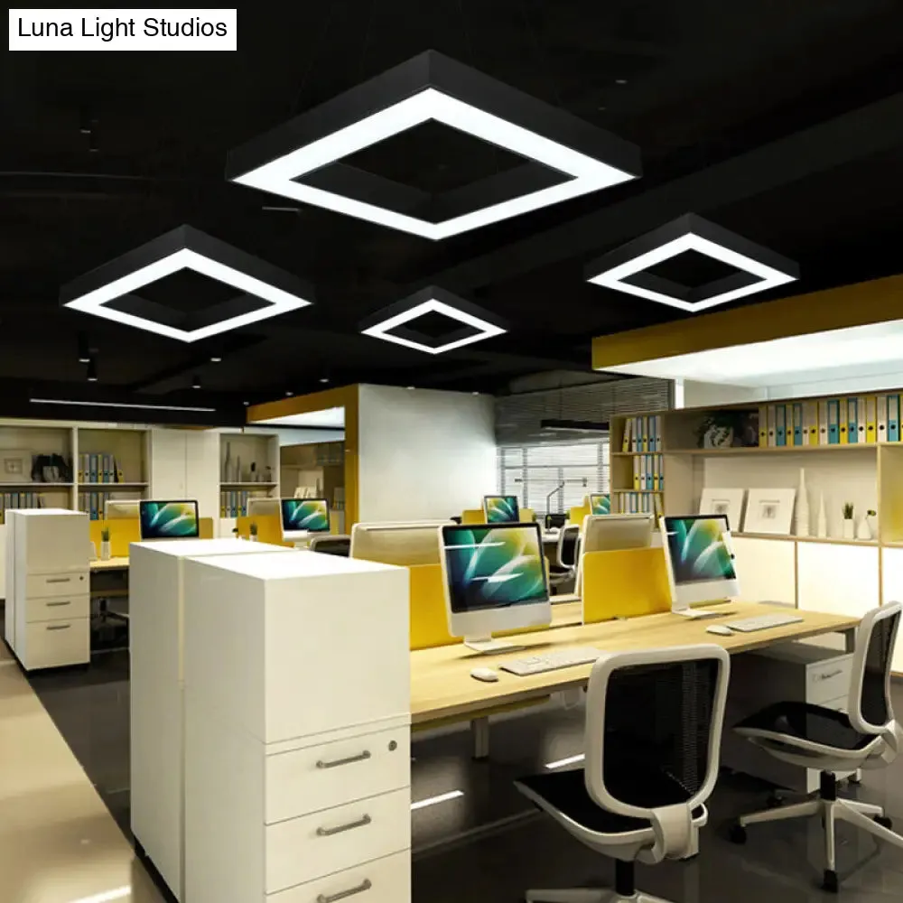 Minimalistic LED Hanging Ceiling Light: Square Chandelier Lighting for Office with Acrylic Shade