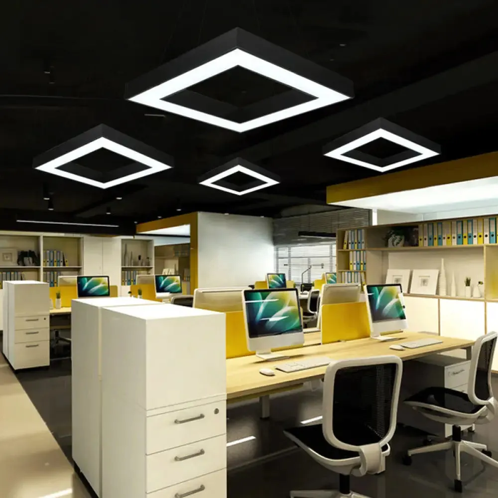 Minimalistic LED Hanging Ceiling Light: Square Chandelier Lighting for Office with Acrylic Shade