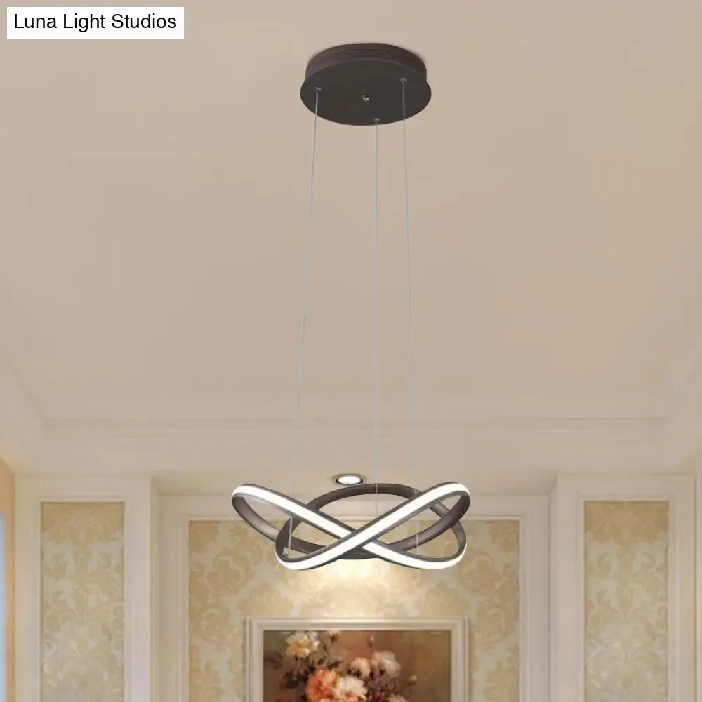 Minimalistic Metal Crossing Ring LED Ceiling Chandelier in Warm/White Light - Coffee/White