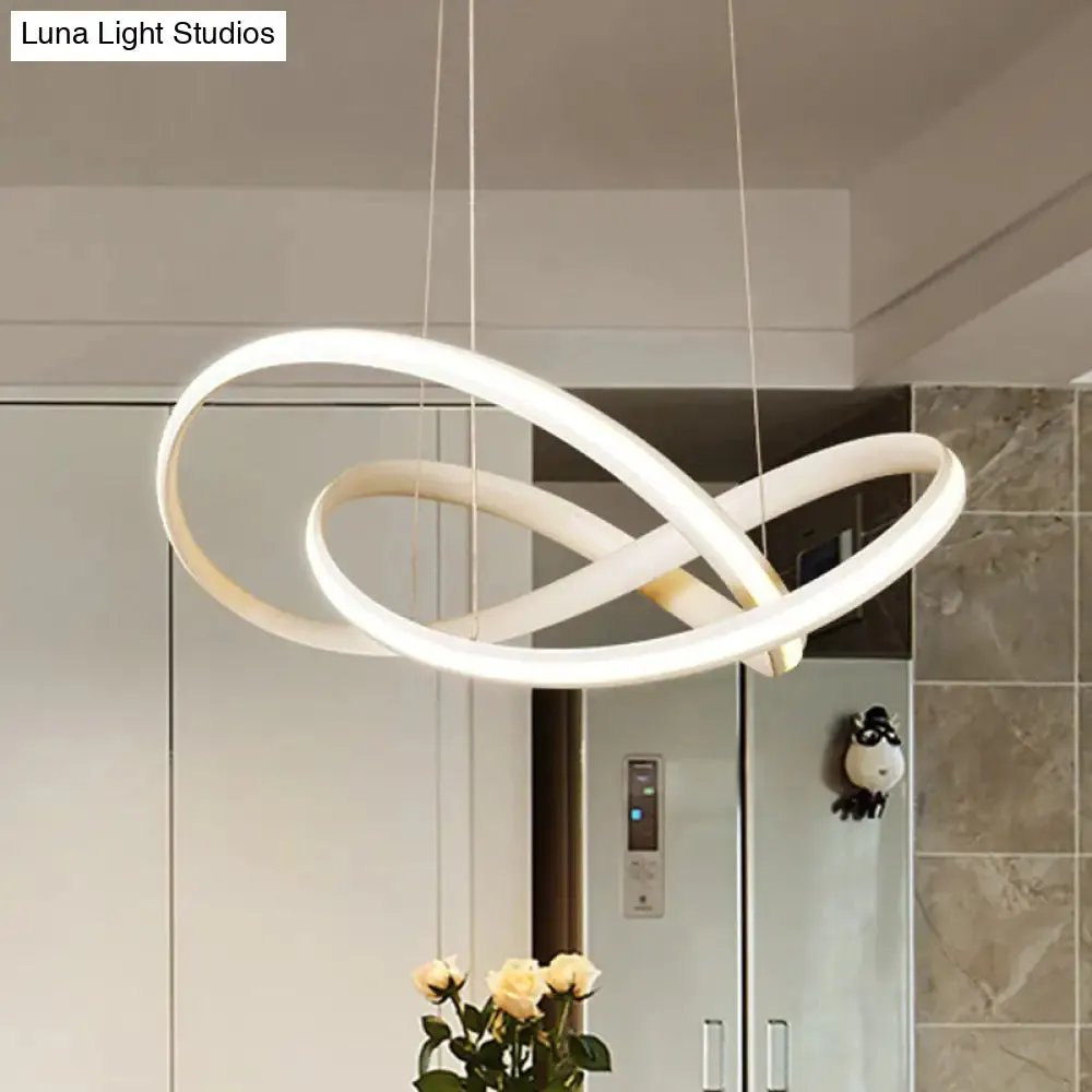 Minimalistic Metal Crossing Ring LED Ceiling Chandelier in Warm/White Light - Coffee/White