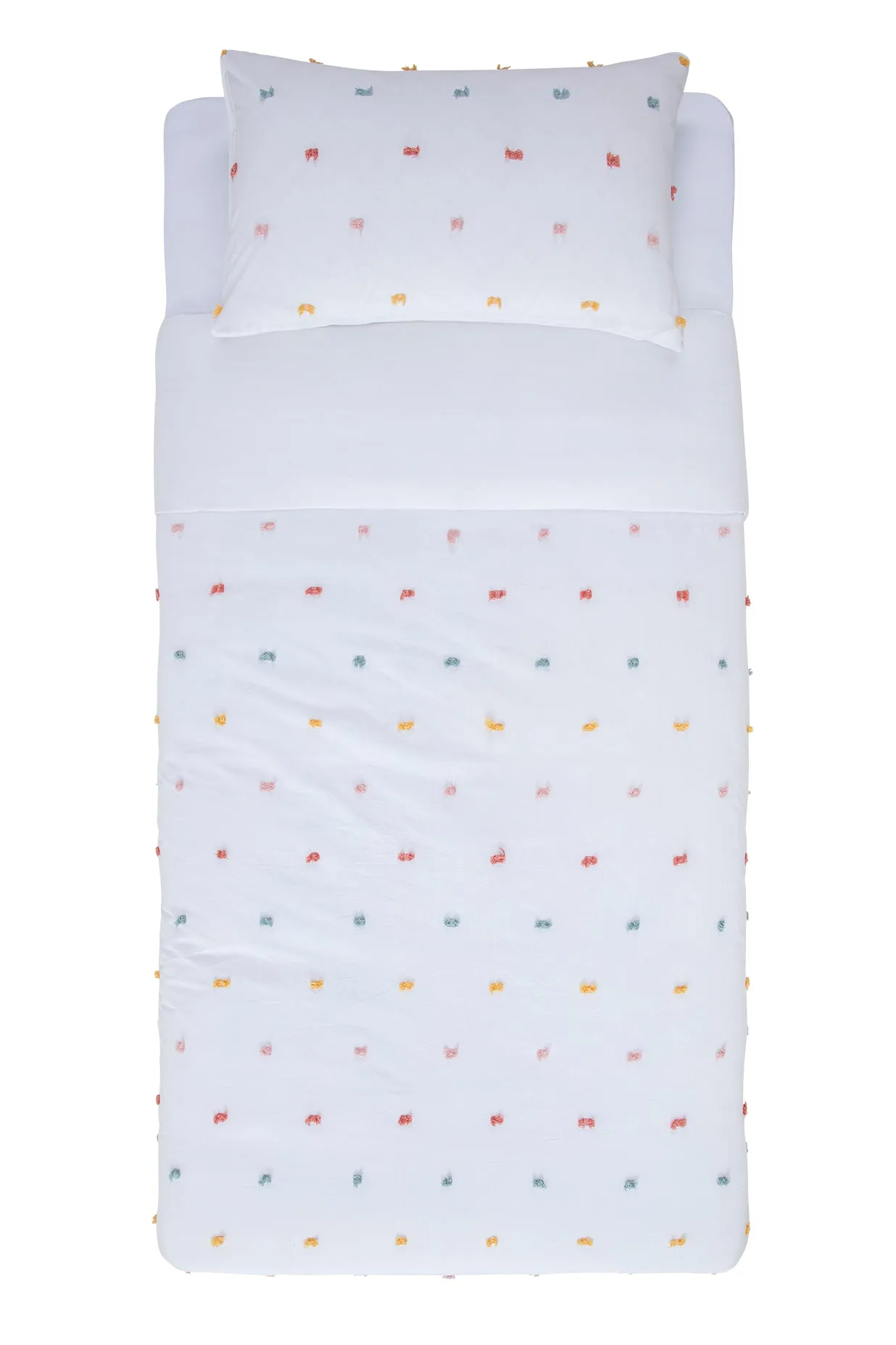 Minnie White Cotton Kas Kids Quilt Cover Set with Pom Poms