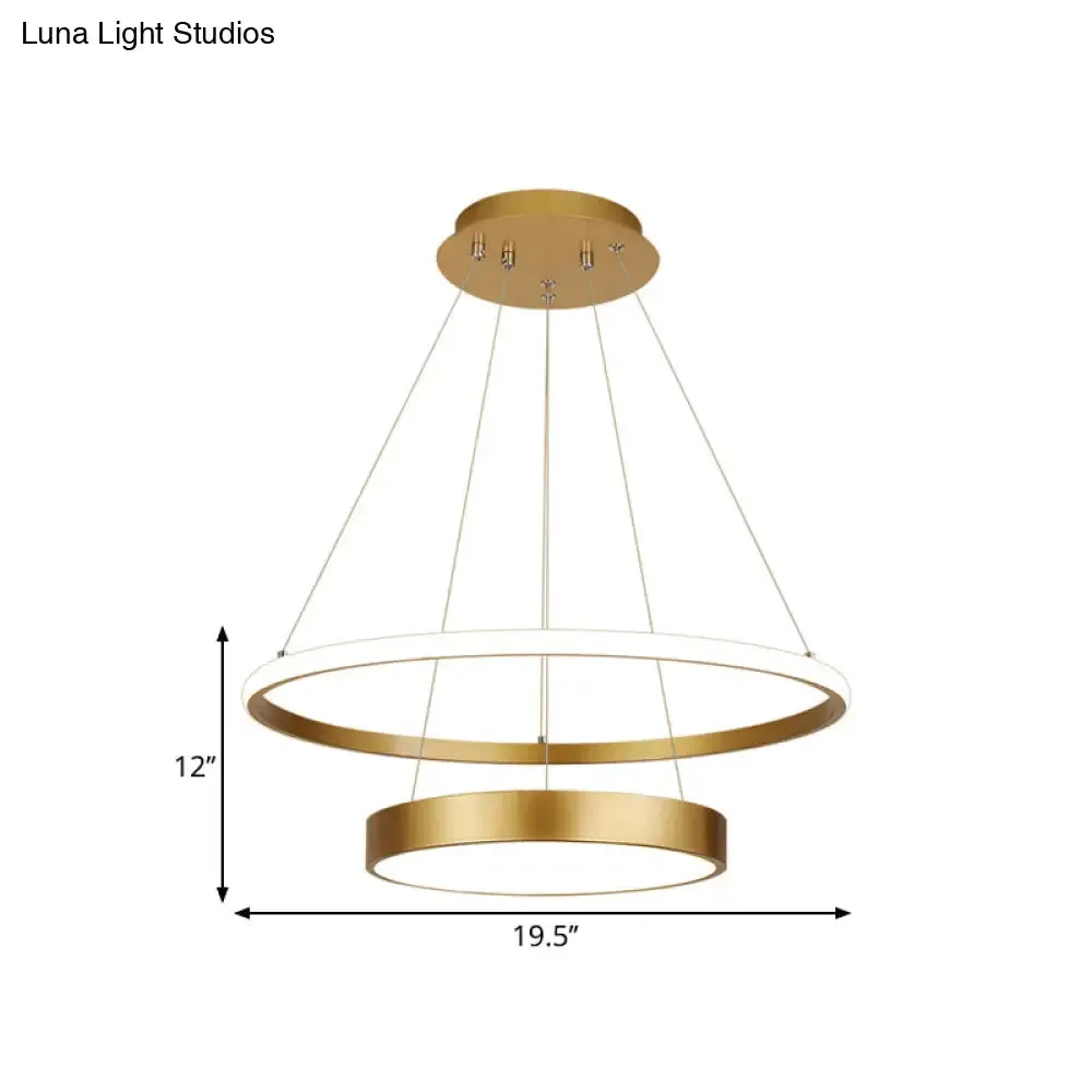 Modern 2-Tier Metallic Ring LED Chandelier in Gold - Warm/White Lighting