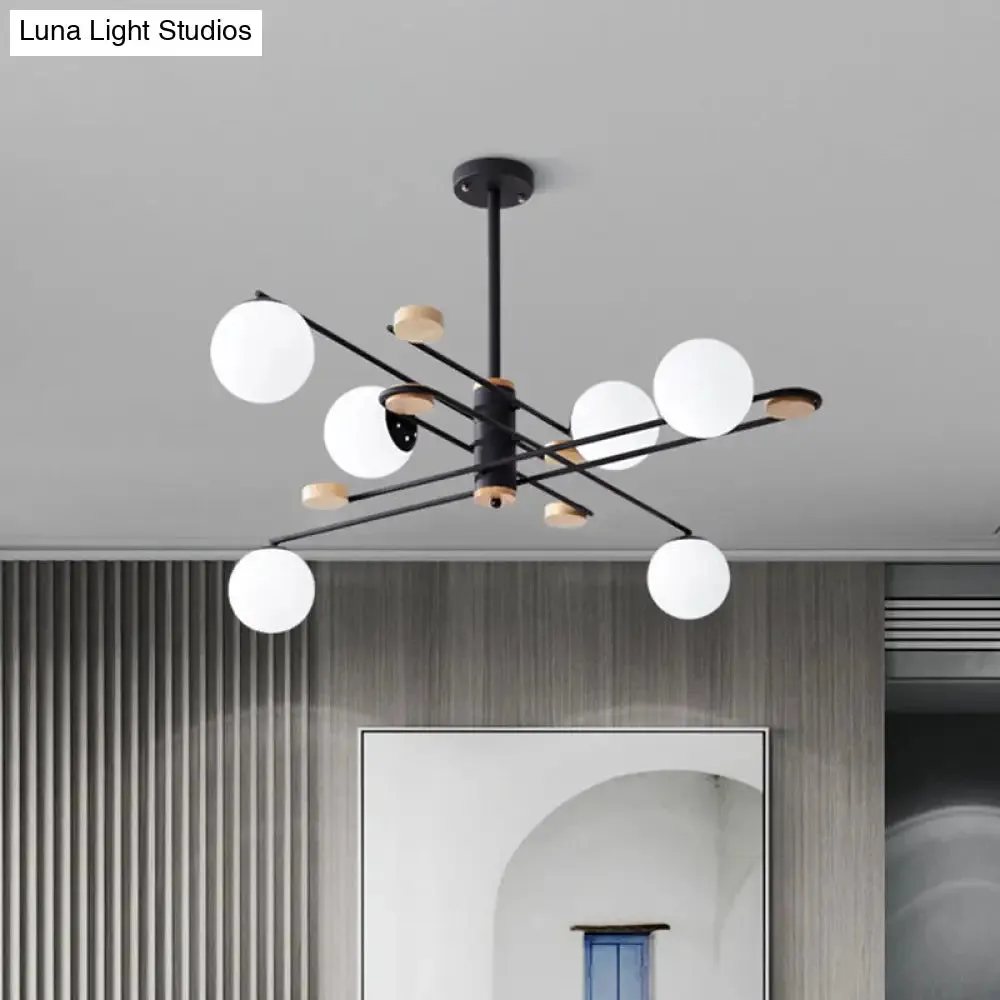 Modern 6-Head Black/Grey Chandelier Lighting Fixture for Living Room with Milky Glass