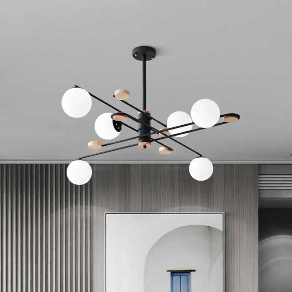 Modern 6-Head Black/Grey Chandelier Lighting Fixture for Living Room with Milky Glass