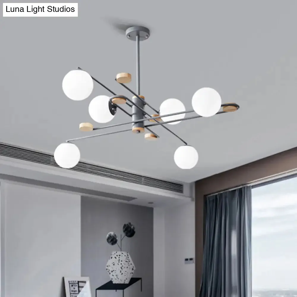 Modern 6-Head Black/Grey Chandelier Lighting Fixture for Living Room with Milky Glass