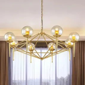 Modern 8-Light Diamond Shape Glass Ceiling Lamp in Gold for Living Rooms