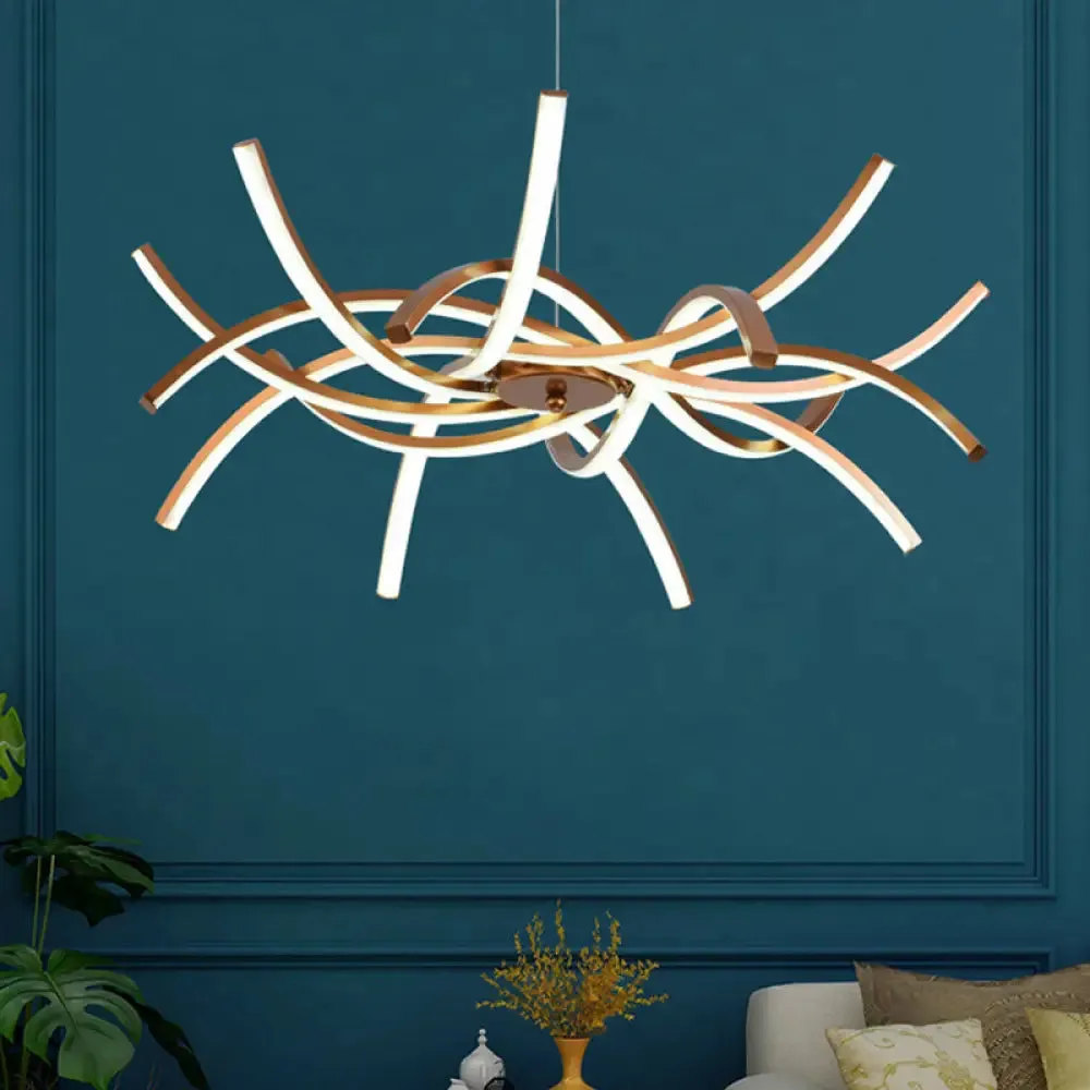 Modern Aluminum Gold LED Chandelier: Interwoven Design, 23.5"/27.5" Wide, Warm/White Light