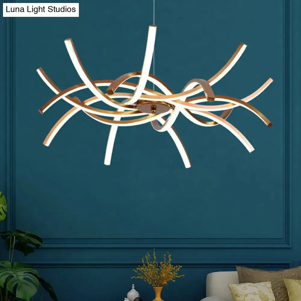 Modern Aluminum Gold LED Chandelier: Interwoven Design, 23.5"/27.5" Wide, Warm/White Light