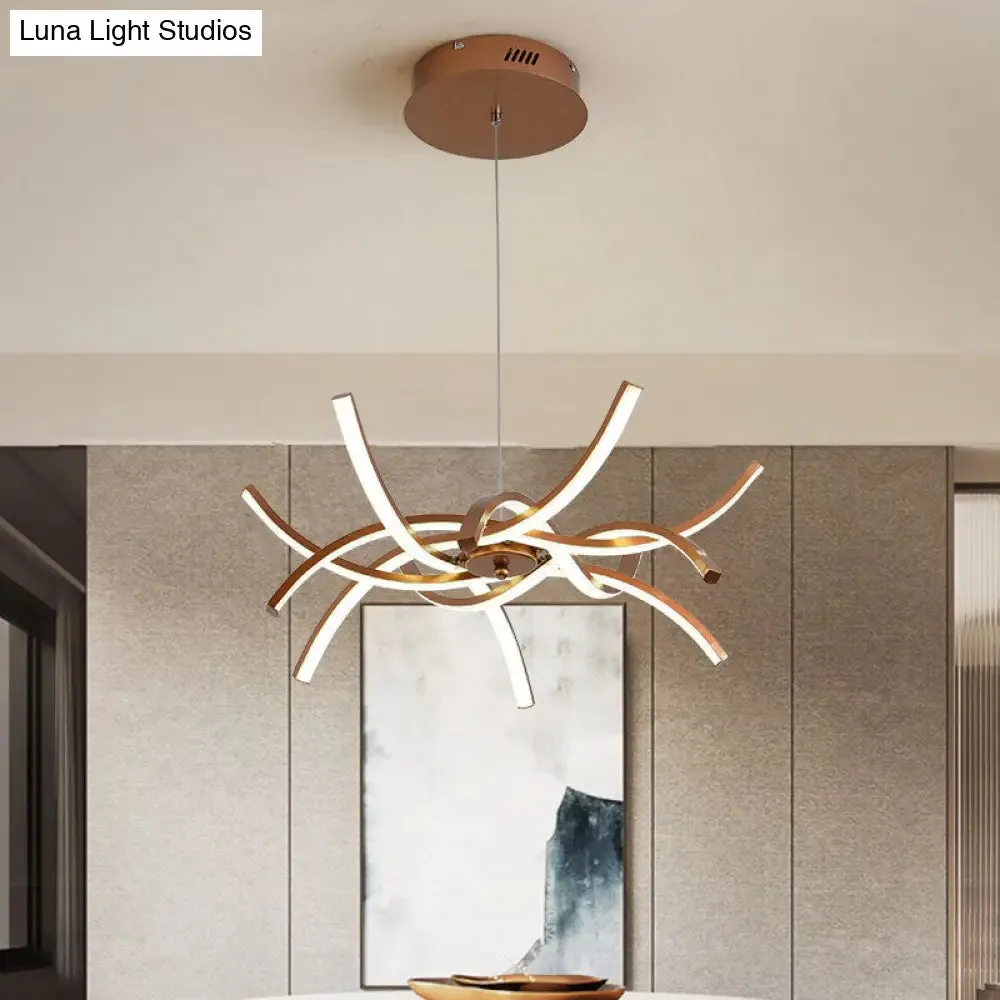 Modern Aluminum Gold LED Chandelier: Interwoven Design, 23.5"/27.5" Wide, Warm/White Light