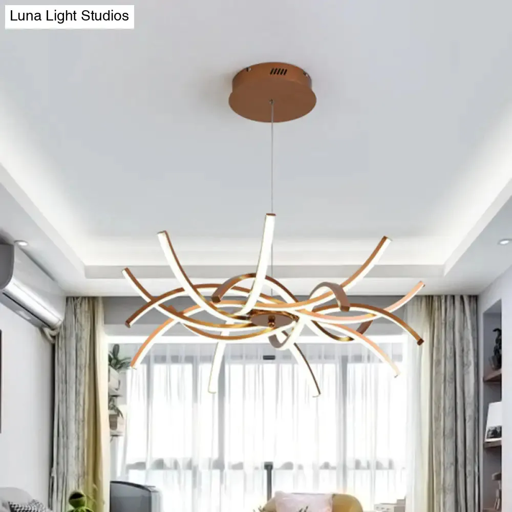 Modern Aluminum Gold LED Chandelier: Interwoven Design, 23.5"/27.5" Wide, Warm/White Light