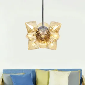 Modern Amber Glass Diamond Chandelier with Chrome Finish - 9/12 Heads Pendant Ceiling Light