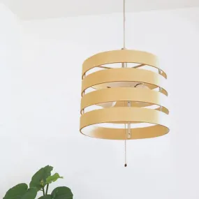 Modern Beige Pendant Chandelier with Pull Chain - Wood, Cylinder Frame, 2 Bulbs Included