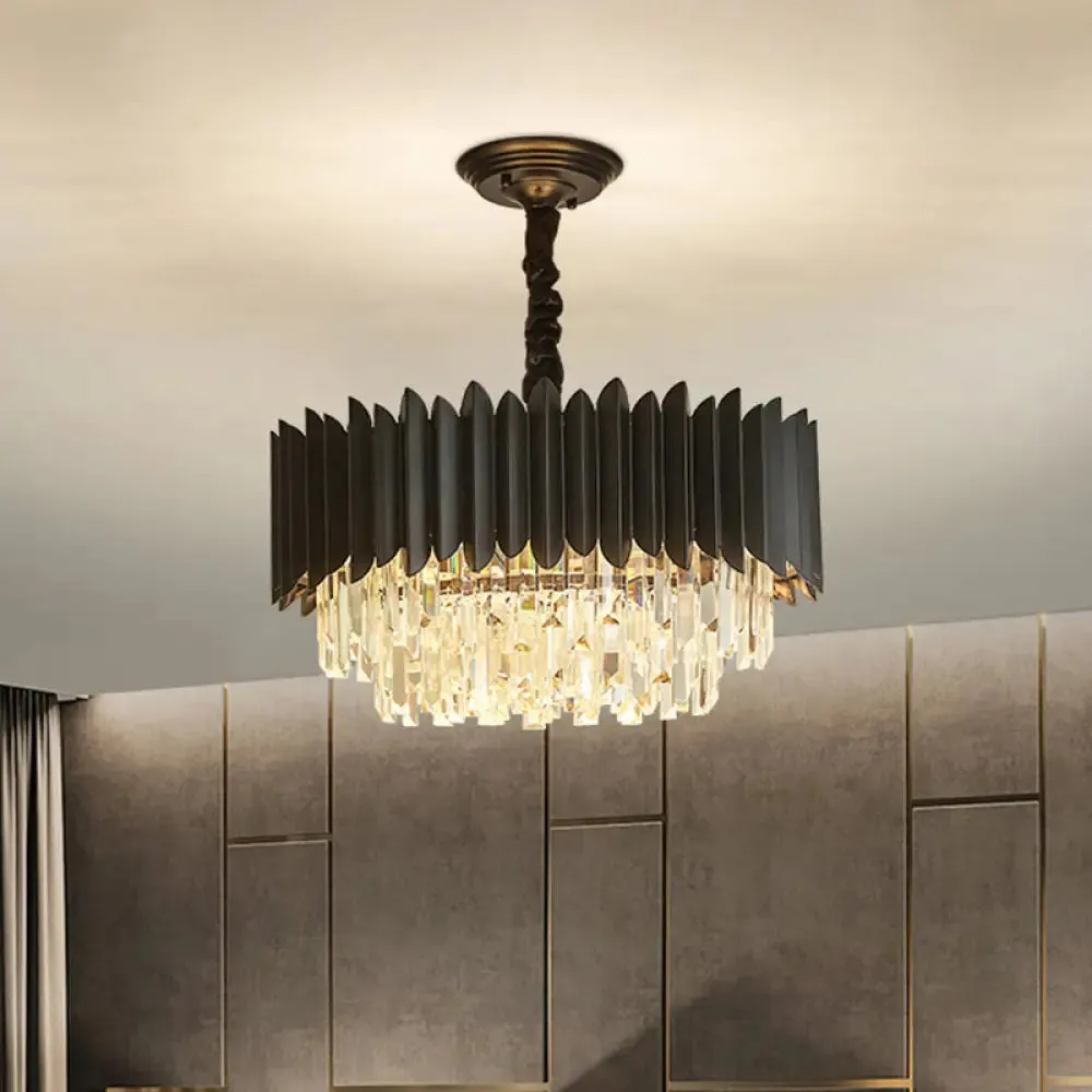 Modern Black Crystal Rod Pendant Chandelier - 4/5-Bulb Ceiling Hanging Light for Parlor