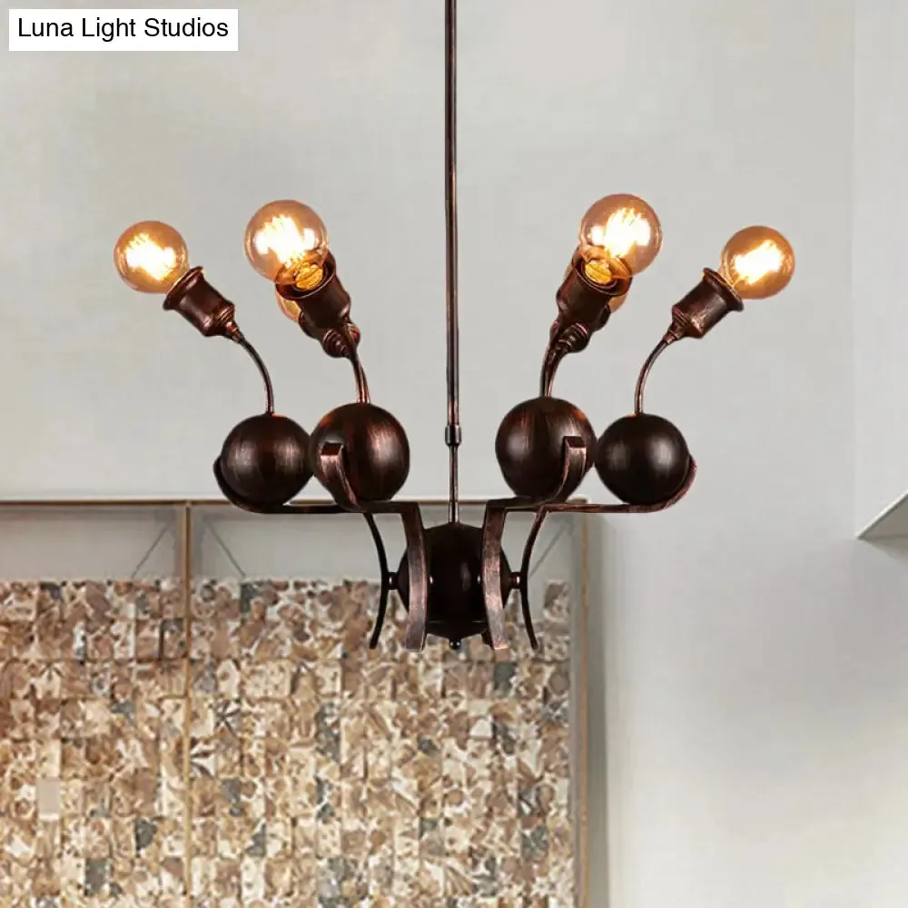 Modern Bronze Loft Style Chandelier with 6 Metal Ball Hanging Lights