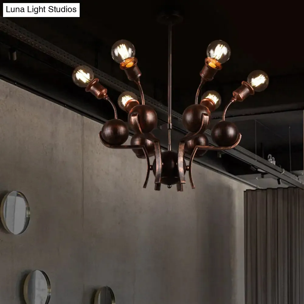 Modern Bronze Loft Style Chandelier with 6 Metal Ball Hanging Lights