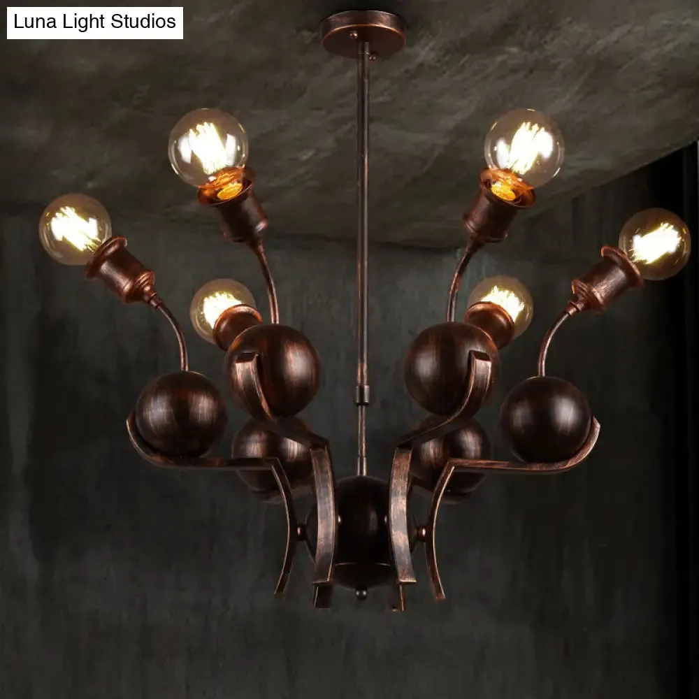 Modern Bronze Loft Style Chandelier with 6 Metal Ball Hanging Lights