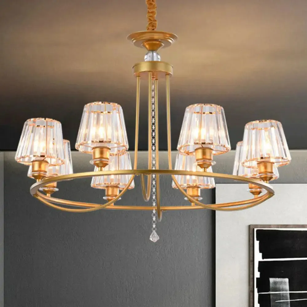 Modern Circle Chandelier with Crystal Shade - Metal Living Room Ceiling Light