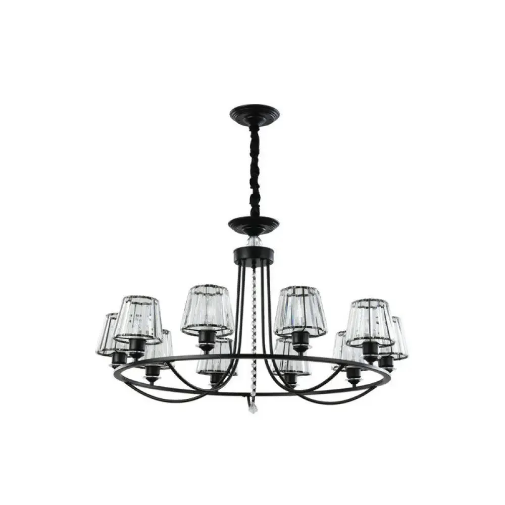 Modern Circle Chandelier with Crystal Shade - Metal Living Room Ceiling Light